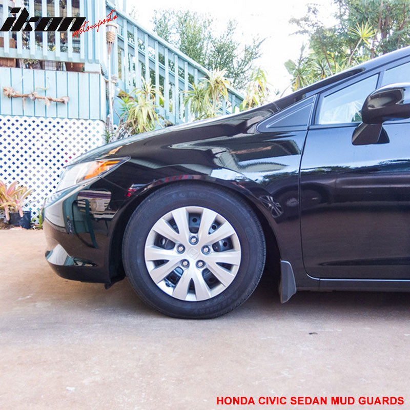 Splash Guard Compatible With 2012-2014 Honda Civic 4Dr, Factory Style PU Black Bodykit by IKON MOTORSPORTS, 2013
