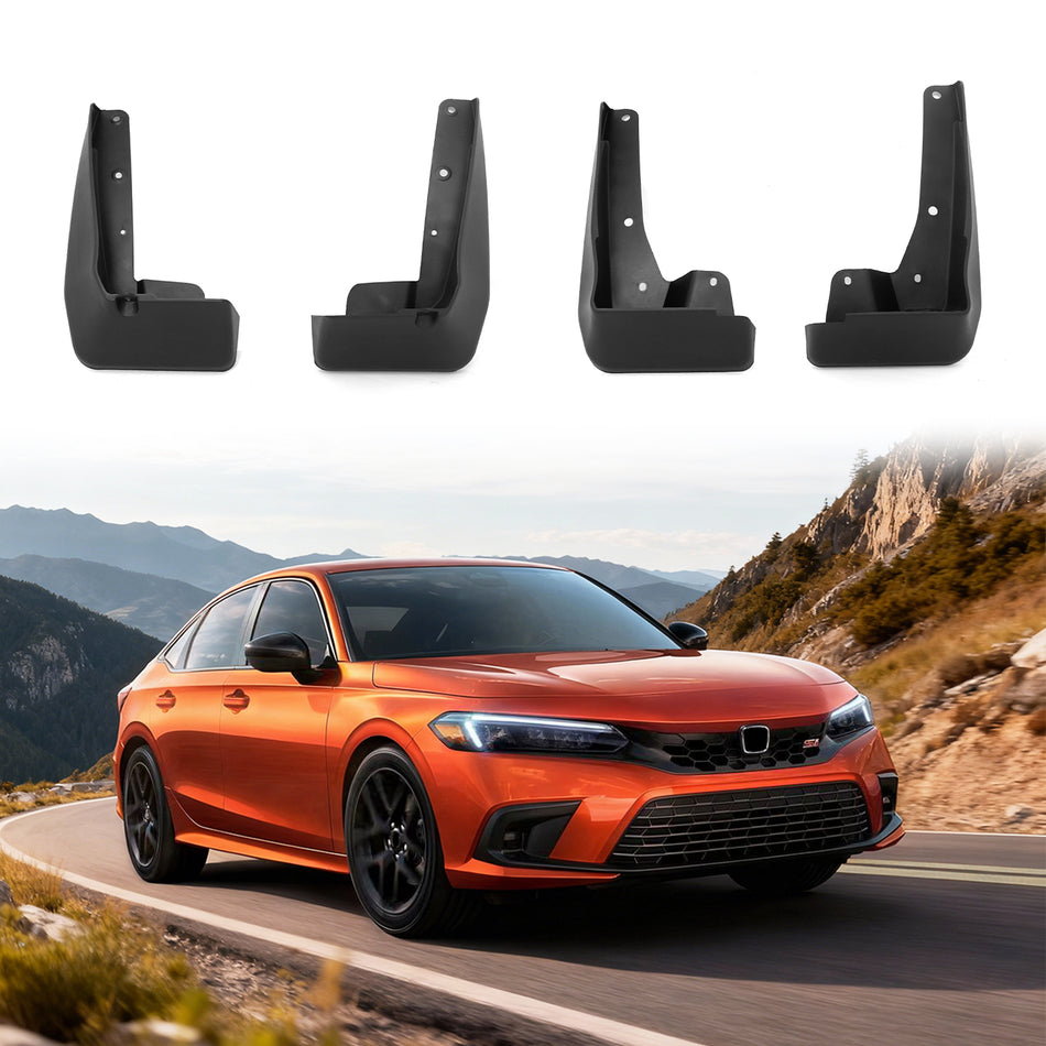 IKON MOTORSPORTS Mud Flap, Compatible with 2022-2026 Honda Civic 11th Gen Sedan 4-Door, Black PP Polypropylene Mud Guards Splash, Front Rear 4PCS Set