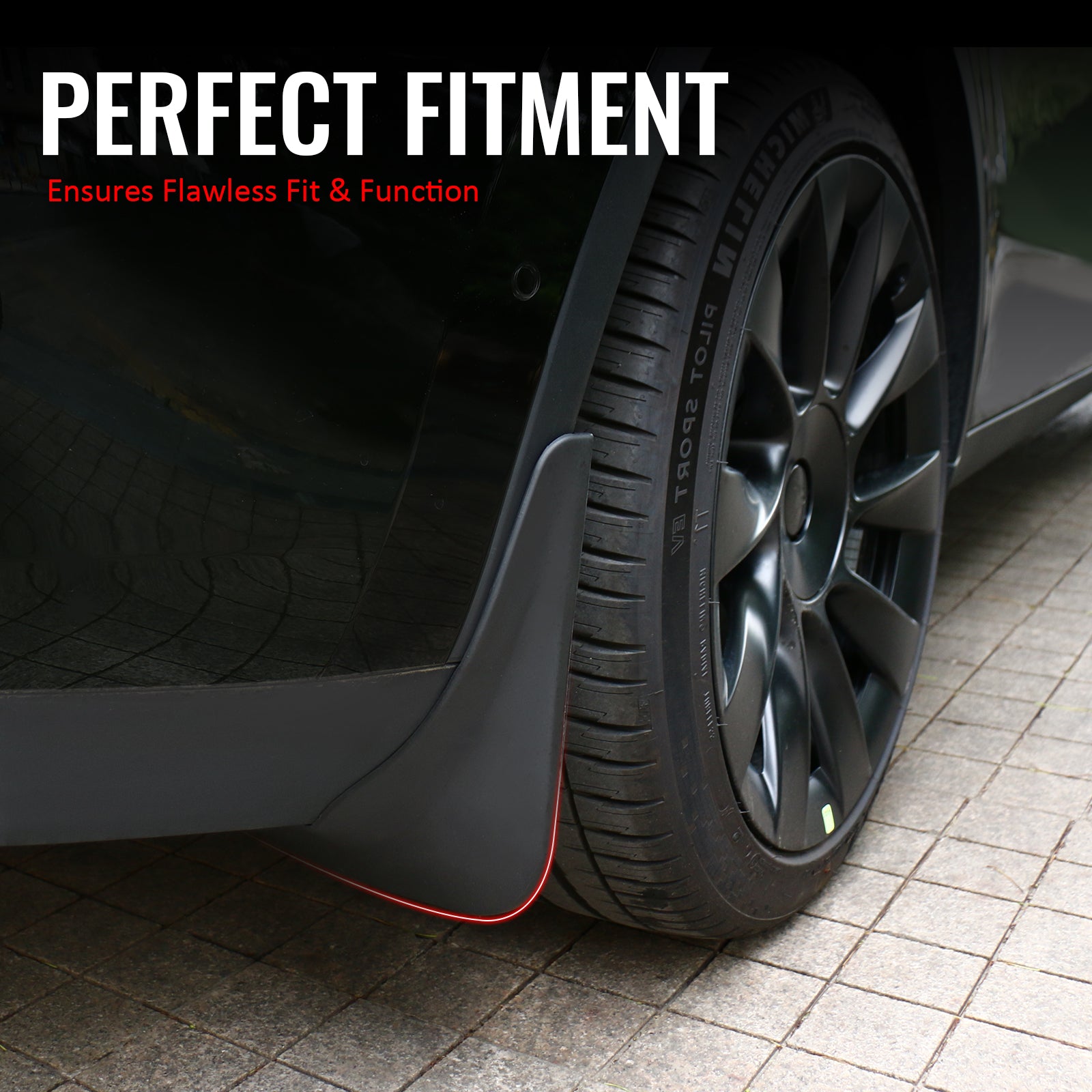 IKON MOTORSPORTS, Splash Guard Compatible With 2020-2024 Tesla Model Y, Black PP Mud Flaps Front & Rear Splash Guards Fender Kit Protection Bodykits 4PCS, 2021 2022