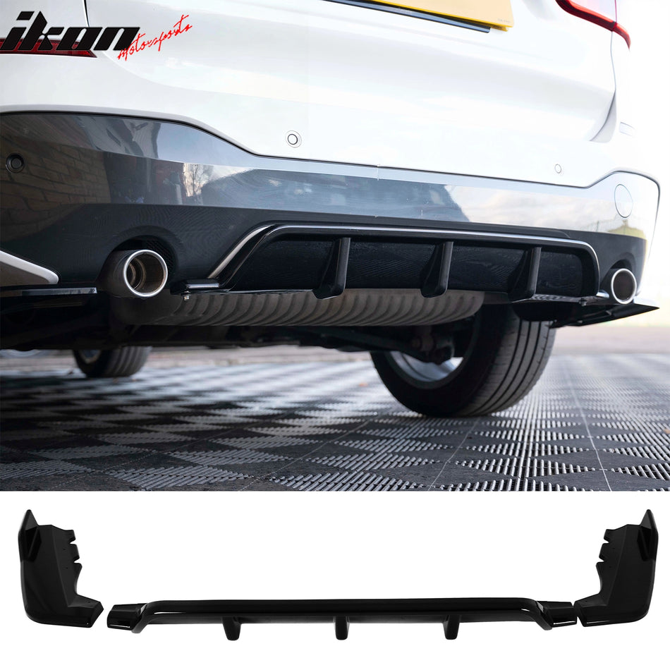 2016-2022 BMW F48 X1 M Sport 3PCS Rear Bumper Lip Diffuser Lower Valance Exterior Auto Parts IKON Style Gloss Black ABS