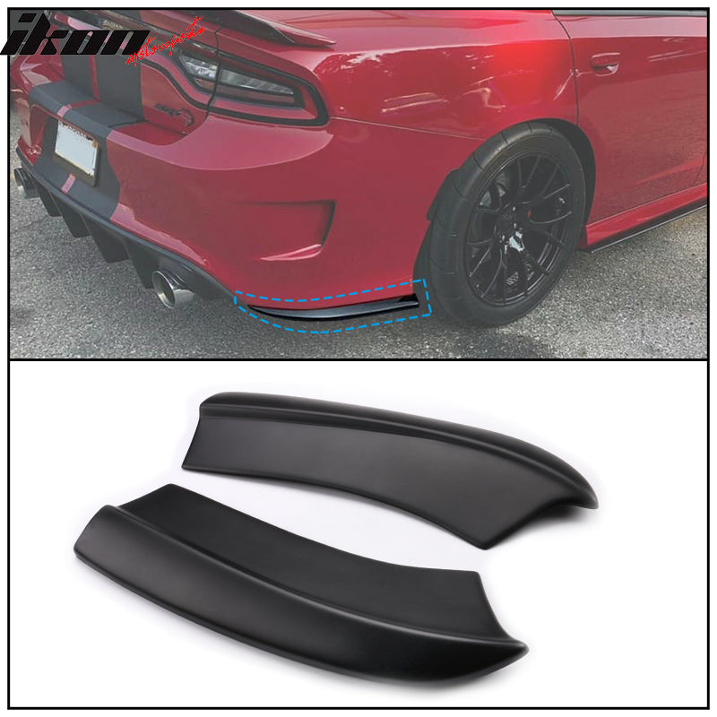 Rear Diffuser & Side Aprons Compatible With 2015-2023 Dodge Charger SRT, Quad Exhaust Unpainted PP 4 Fin Spoiler Valance Chin Rear Lip by IKON MOTORSPORTS