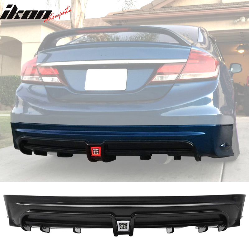 IKON MOTORSPORTS, Rear Lip & Brake Light Compatible with 2013-2015 Honda Civic 4 Door, ABS Rear Bumper Lip Lid Tail Lamps