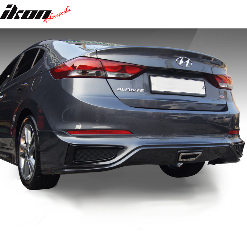 IKON MOTORSPORTS, Rear Lip Compatible With 17-18 Elantra, SPW Style Unpainted Rear Bumper Diffuser Underbody Lip Protector Guard Polypropylene