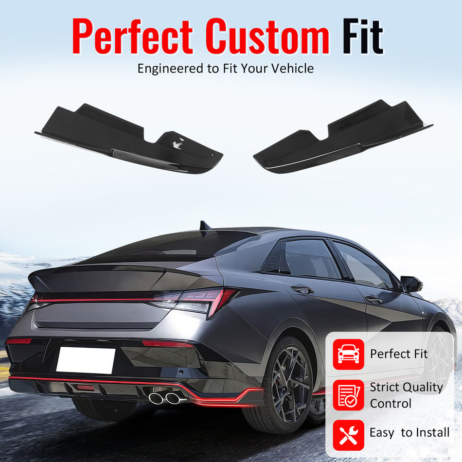 IKON MOTORSPORTS Rear Aprons, Compatible with 2024-2026 Hyundai Elantra N & N Line, IKON Style Gloss Black ABS Rear Bumper Lip Lower Side Spat Valance Winglet Canard Protector Pair