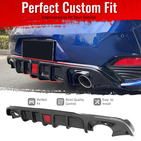 IKON MOTORSPORTS Rear Bumper Lip W/ Brake Light Lamp, Compatible with 2017-2022 INFINITI Q60, Carbon Fiber Print PP Shark Fin Rear Lower Spoiler Air Dam Chin Valance Splitter 1PC