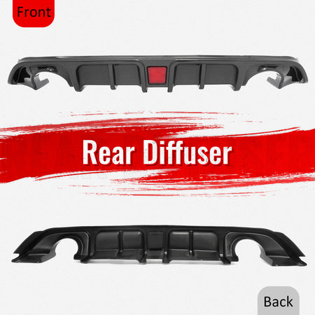 Fits 17-22 INFINITI Q60 LED Rear Bumper Diffuser Lip W/ 4-Fin Carbon Fiber Print