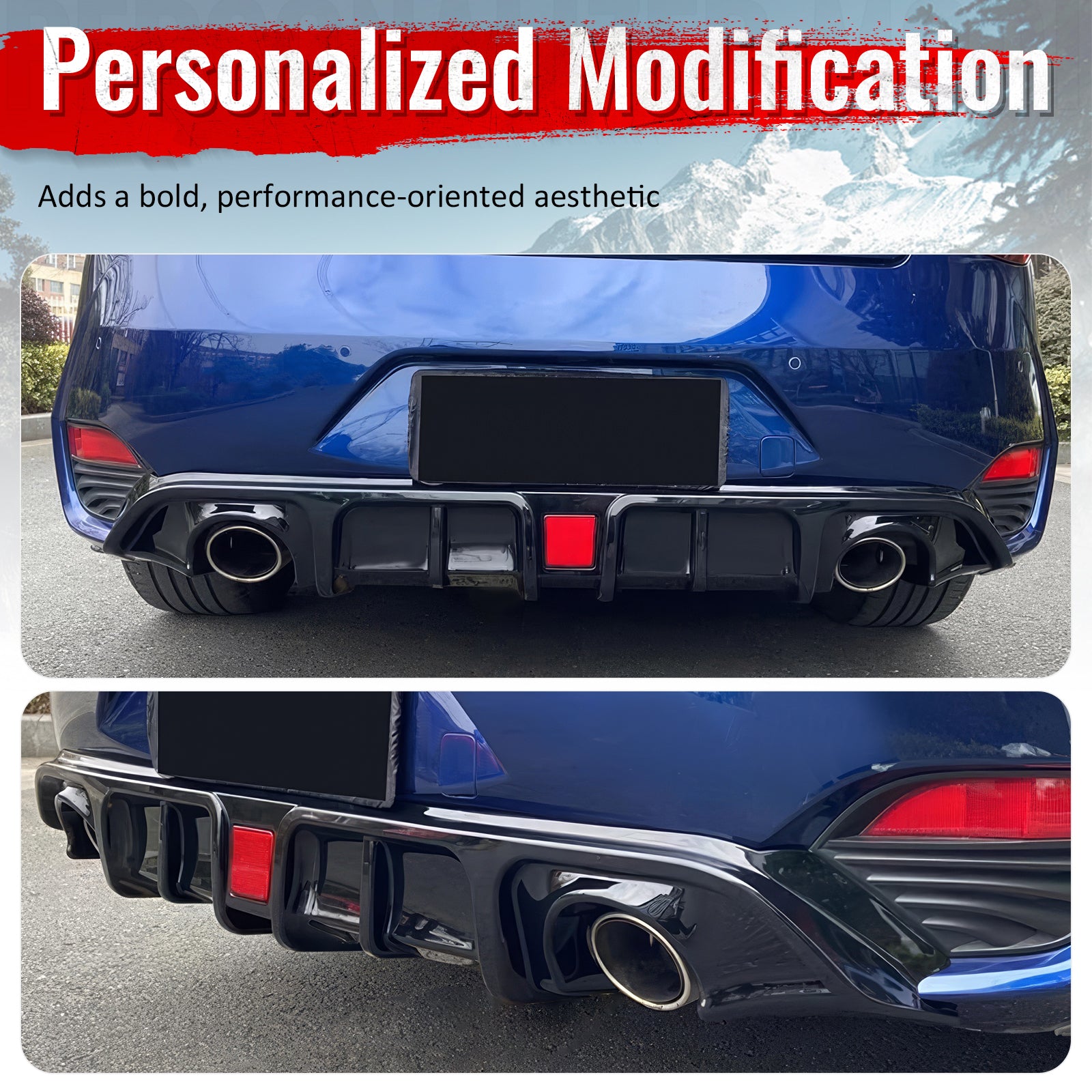 Fits 17-22 INFINITI Q60 LED Rear Bumper Diffuser Lip W/ 4-Fin Carbon Fiber Print