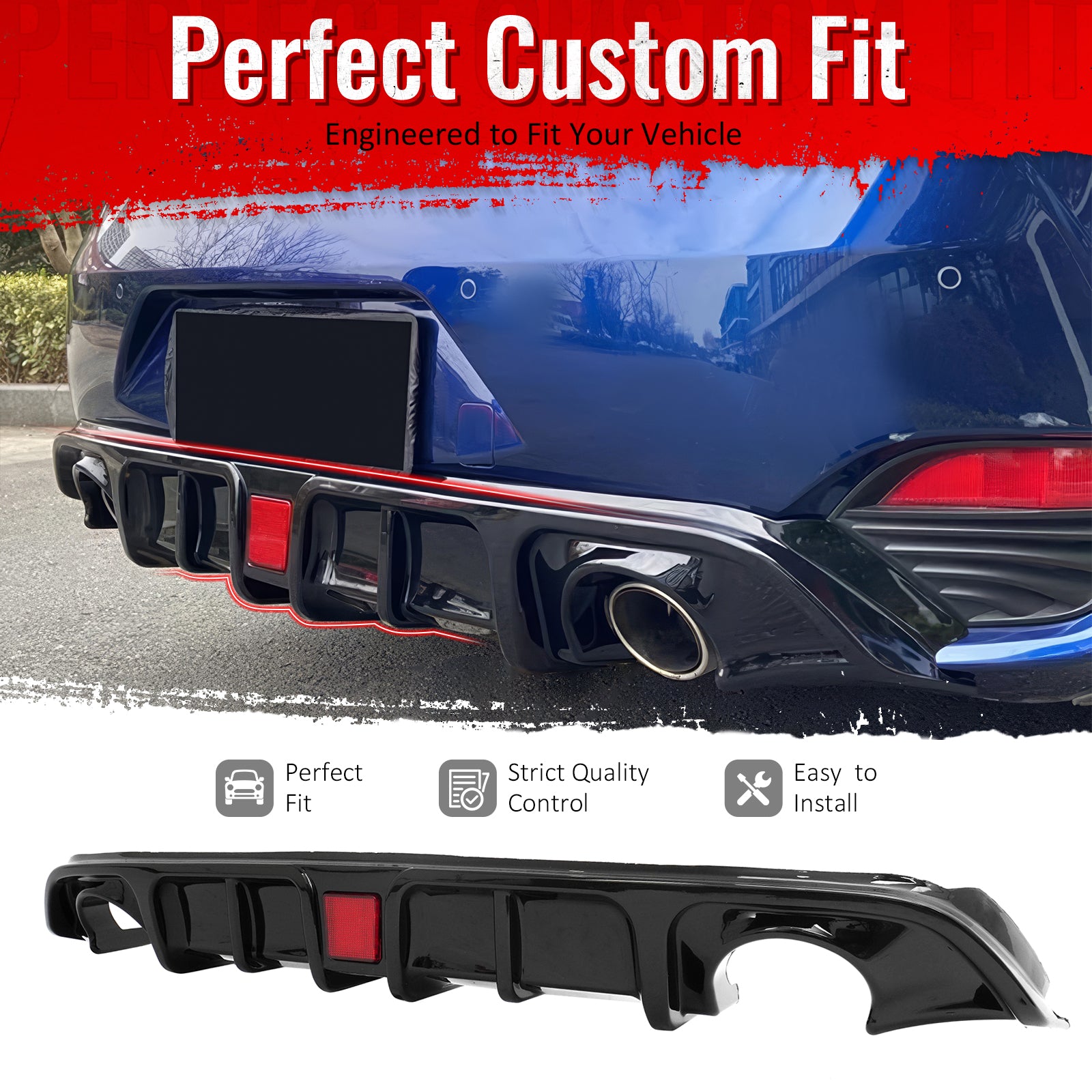 IKON MOTORSPORTS Rear Bumper Lip W/ Brake Light Lamp, Compatible with 2017-2022 INFINITI Q60, Gloss Black PP Shark Fin Rear Lower Spoiler Air Dam Chin Valance Splitter 1PC