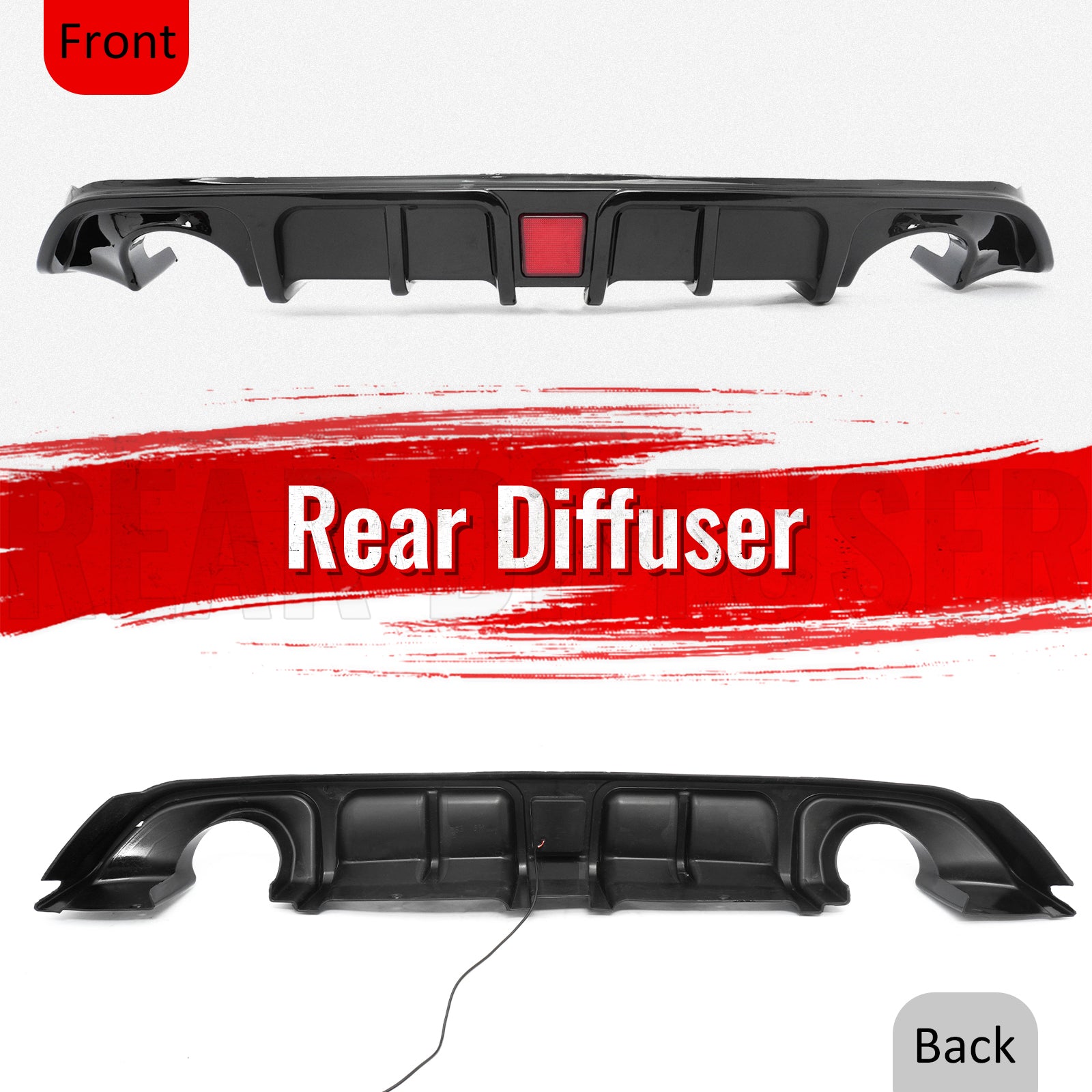 Fits 17-22 INFINITI Q60 LED Rear Bumper Diffuser Lip W/ 4-Fin PP Gloss Black