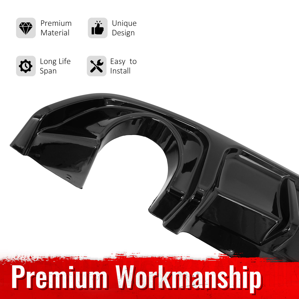 Fits 17-22 INFINITI Q60 LED Rear Bumper Diffuser Lip W/ 4-Fin PP Gloss Black