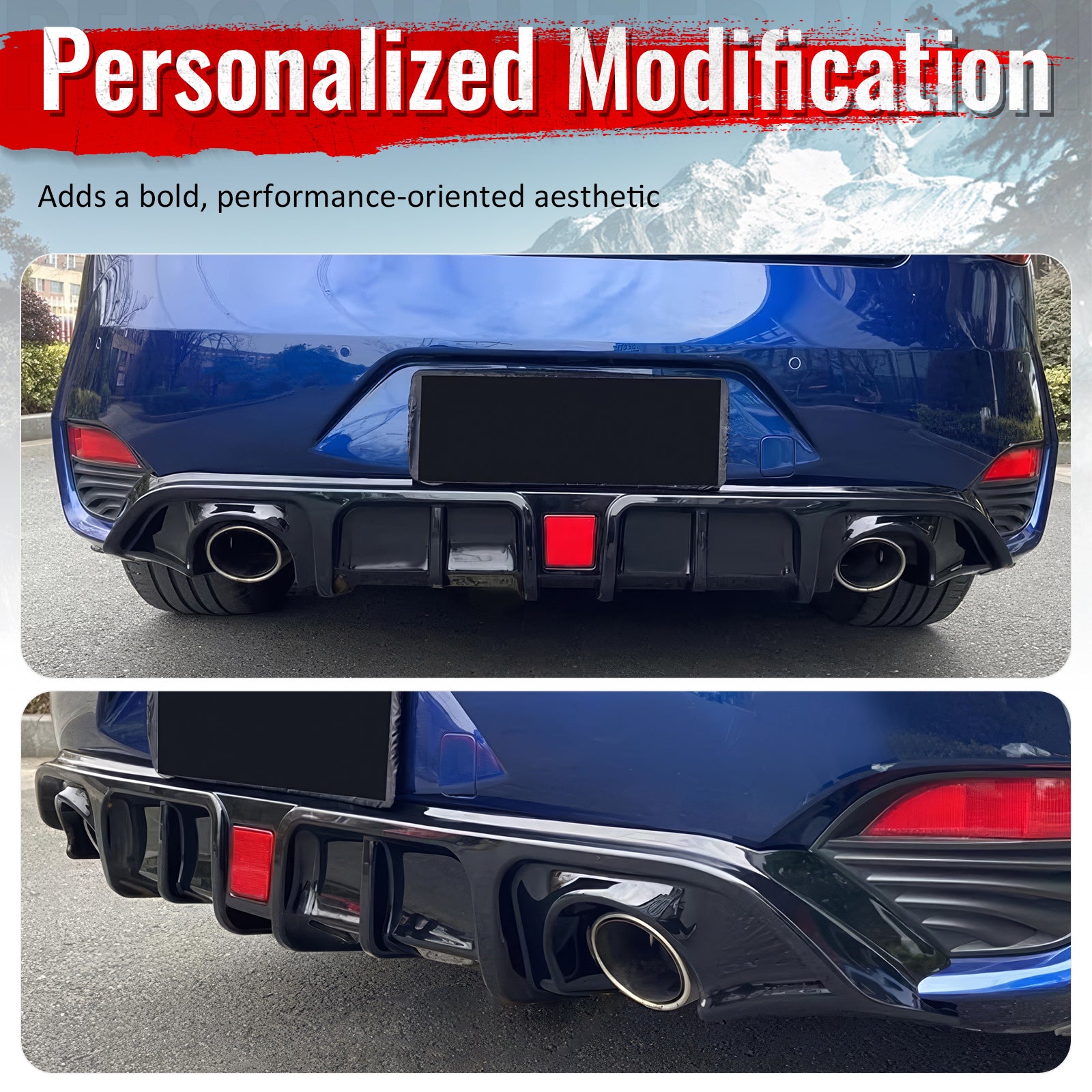 Fits 17-22 INFINITI Q60 LED Rear Bumper Diffuser Lip W/ 4-Fin PP Gloss Black