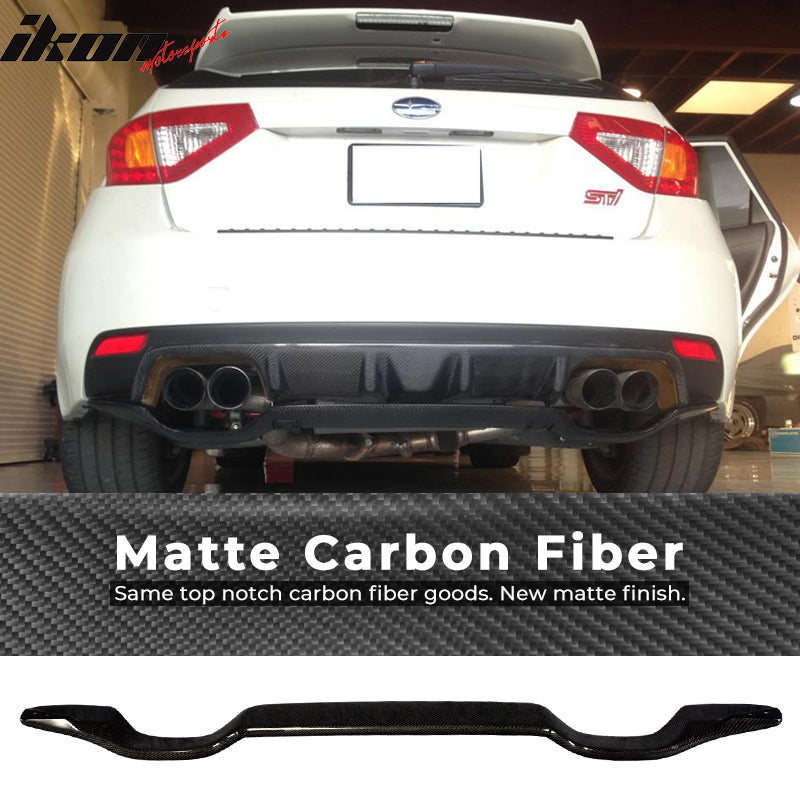 IKON MOTORSPORTS, Rear Diffuser Compatible With 2008-2014 Subaru Impreza STI 5Dr , Matte Carbon Fiber R205 Style Rear Bumper Lip Spoiler Wing, 2009 2010 2011 2012 2013