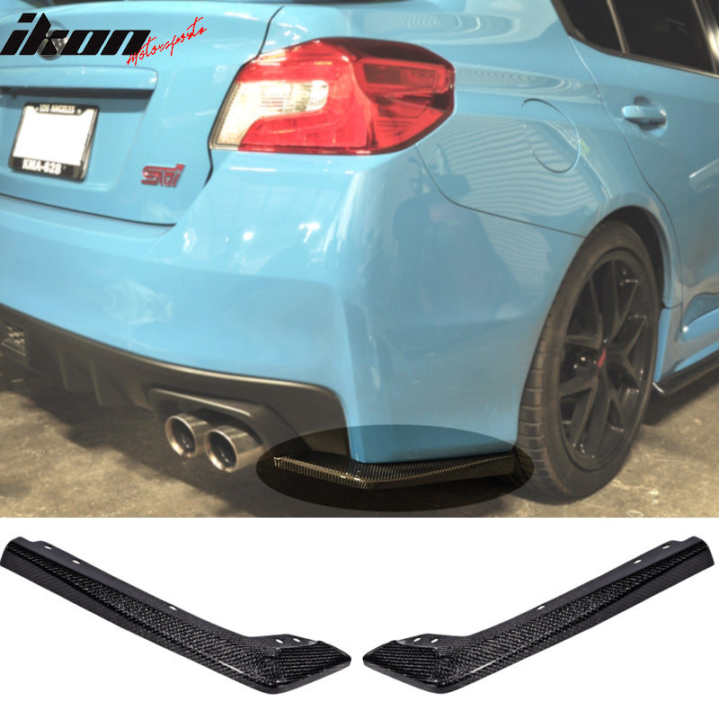 IKON MOTORSPORTS, Rear Aprons Compatible With 2015-2021 Subaru WRX STI , Matte Carbon Fiber STI Style Rear Bumper Lip Spoiler Wing 2PC, 2016 2017