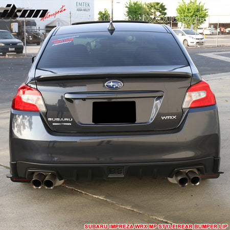 IKON MOTORSPORTS, Rear Bumper Lip Compatible With 2015-2021 Subaru WRX STI, MP Style Black ABS Rear Lip Finisher, Under Chin Spoiler Underspoiler Splitter Valance Underbody Bumper Fascia Add On