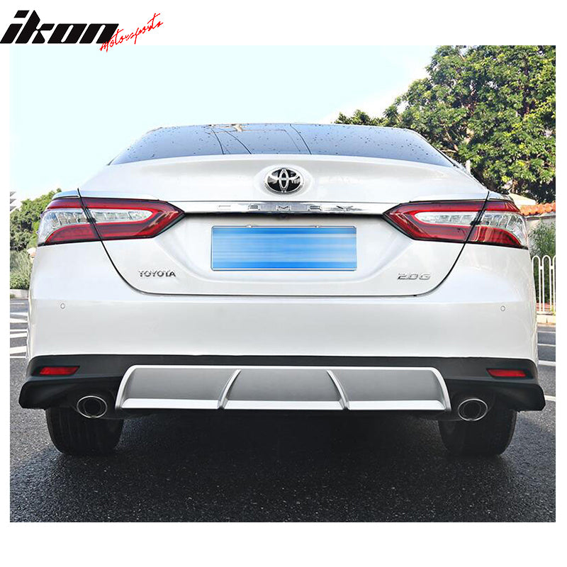 Compatible With 2018-2024 Toyota Camry V2 Style Rear Bumper Lip Diffuser Splitter Spoiler Valance Chin Diffuser Body Kit W/ Silver Trim Polypropylene PP, 2019 2020 2021