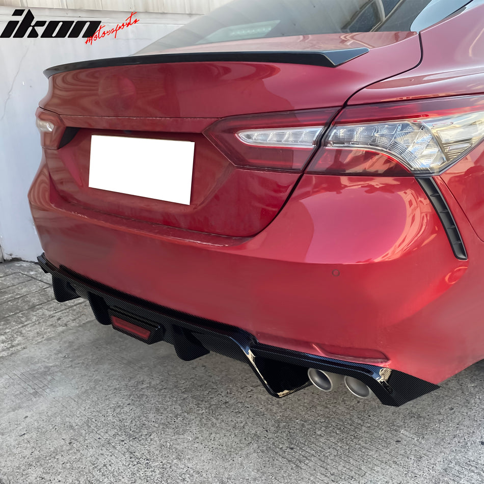 IKON MOTORSPORTS, Rear Bumper Diffuser Lip W/ Light Compatible With 2018-2024 Toyota Camry SE XSE Models Only, Lower Lip