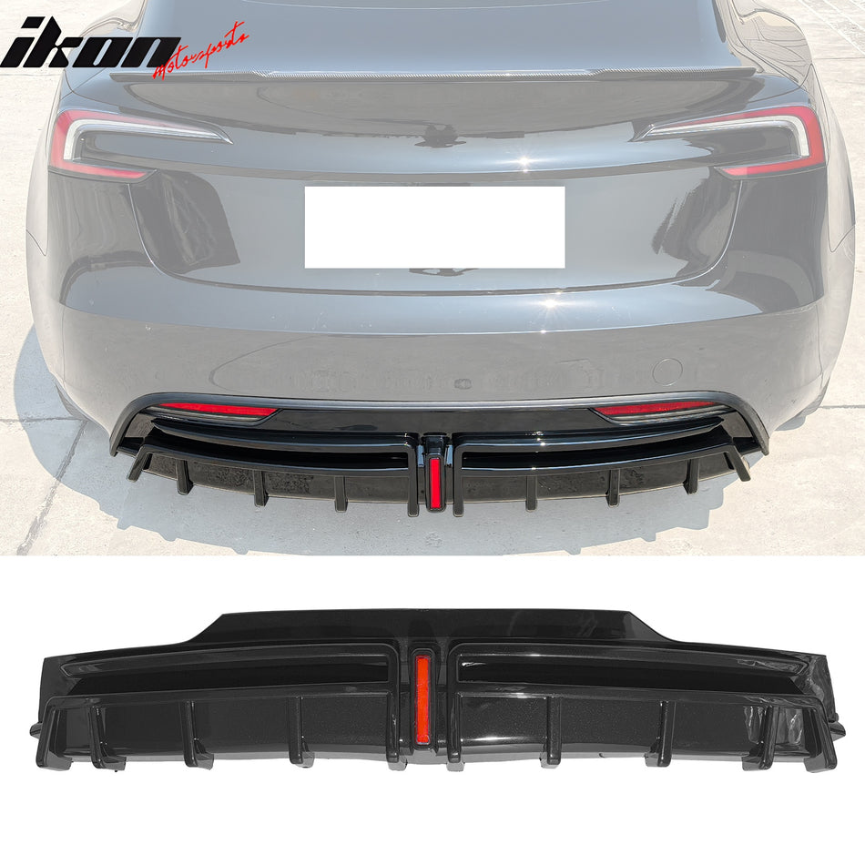 2024-2025 Tesla Model 3 Highland Gloss Black Rear Diffuser W/LED PP