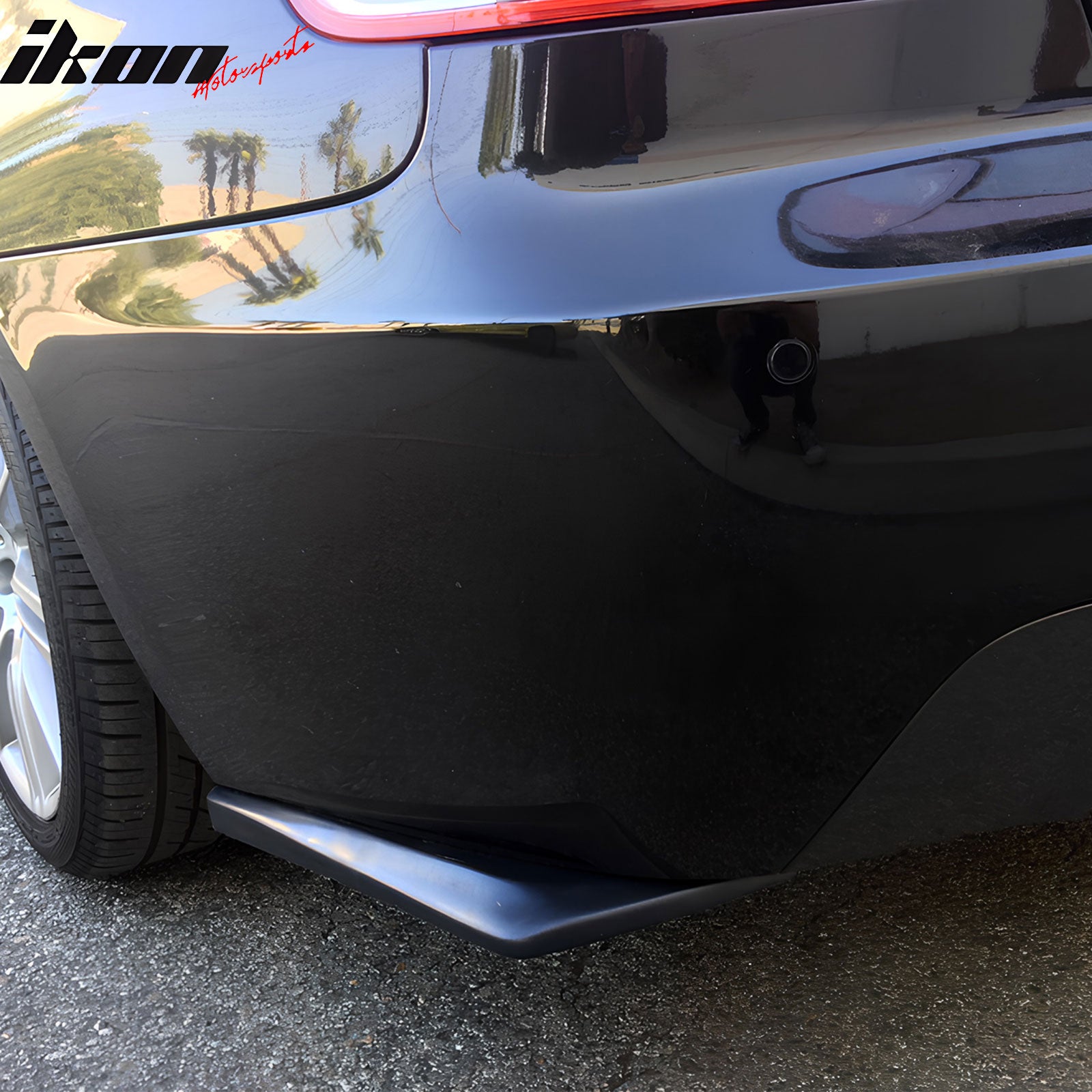 IKON MOTORSPORTS Rear Aprons, Universal Fit 17" x 7" Unpainted Black DT Style PU Rear Bumper Lip Lower Side Spat Valance Winglet Canard Protector 2PCS, for Most Cars Sedan Coupe Hatchback Wagon