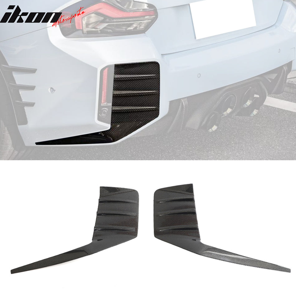 IKON MOTORSPRTS, Rear Bumper Side Fins Compatible With 2023-2024 BMW G87 M2, M Performance Style Diffuser Vent Canards Cover Garnish Splitter Trim Pair