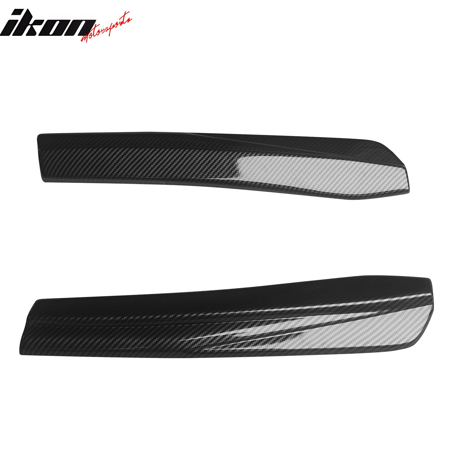 IKON MOTORSPORTS Rear Aprons, Compatible with 2024-2025 Ford Mustang Dark Horse, IKON Style Carbon Fiber Print ABS Plastic Rear Bumper Lip Lower Side Spat Valance Winglet Canard Protector 2PCS