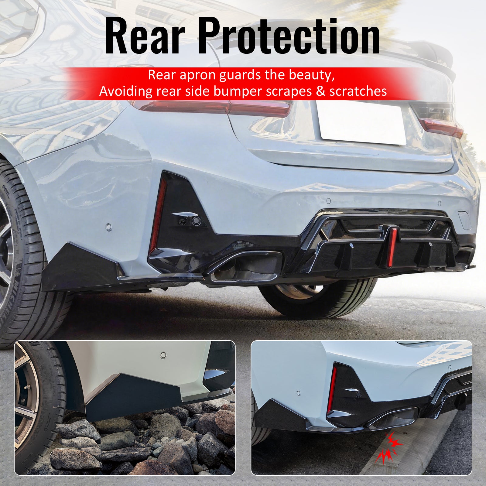 Fits 23-26 BMW G20 3-Series IKON Style Rear Bumper Side Corner Apron Gloss Black