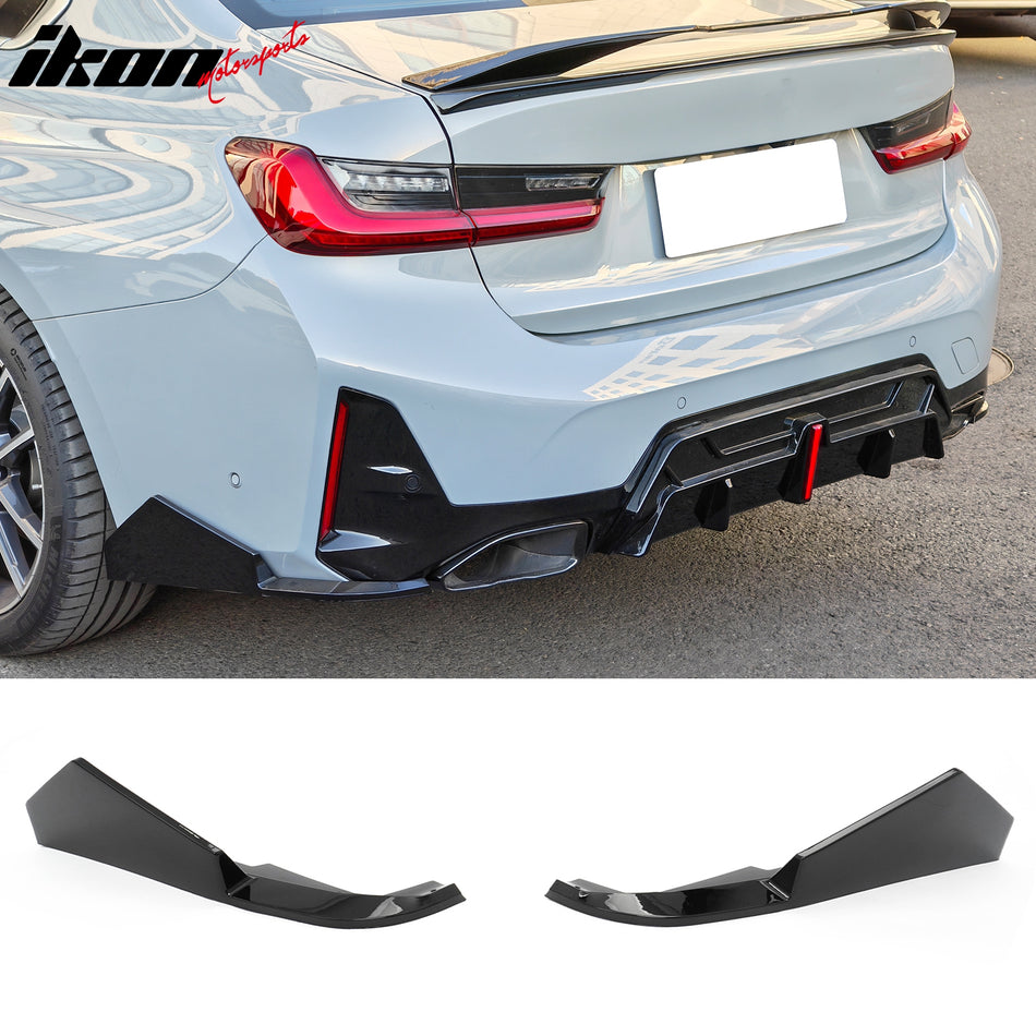 2023-2026 BMW G20 LCI 3-Series 320/330 with M Sport Bumper & M340i/M340i xDrive IKON Style Gloss Black Rear Bumper Lip Aprons Spat Side Extensions ABS