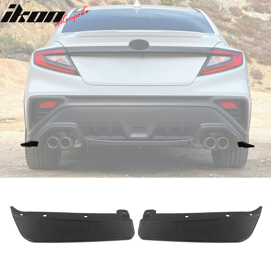 IKON MOTORSPORTS, Rear Bumper Splitters Compatible With 2022-2025 Subaru WRX Sedan 4-Door, Unpainted Black STI Style PP Add On Air Dam Rear Spats Splitter Bumper Canards 2PCS