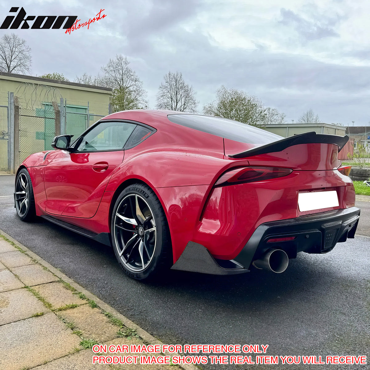 IKON MOTORSPORTS Rear Aprons, Compatible with 2020-2024 Toyota GR Supra J29 A90 & Supra,  AG Style Gloss Black ABS Plastic Rear Bumper Lip Lower Side Spat Valance Winglet Canard Protector 2PCS