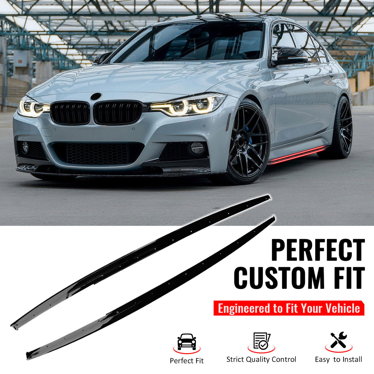 For 2012-2018 BMW 3 Series F30 F31 M Sport Side Skirts Gloss Black Pair