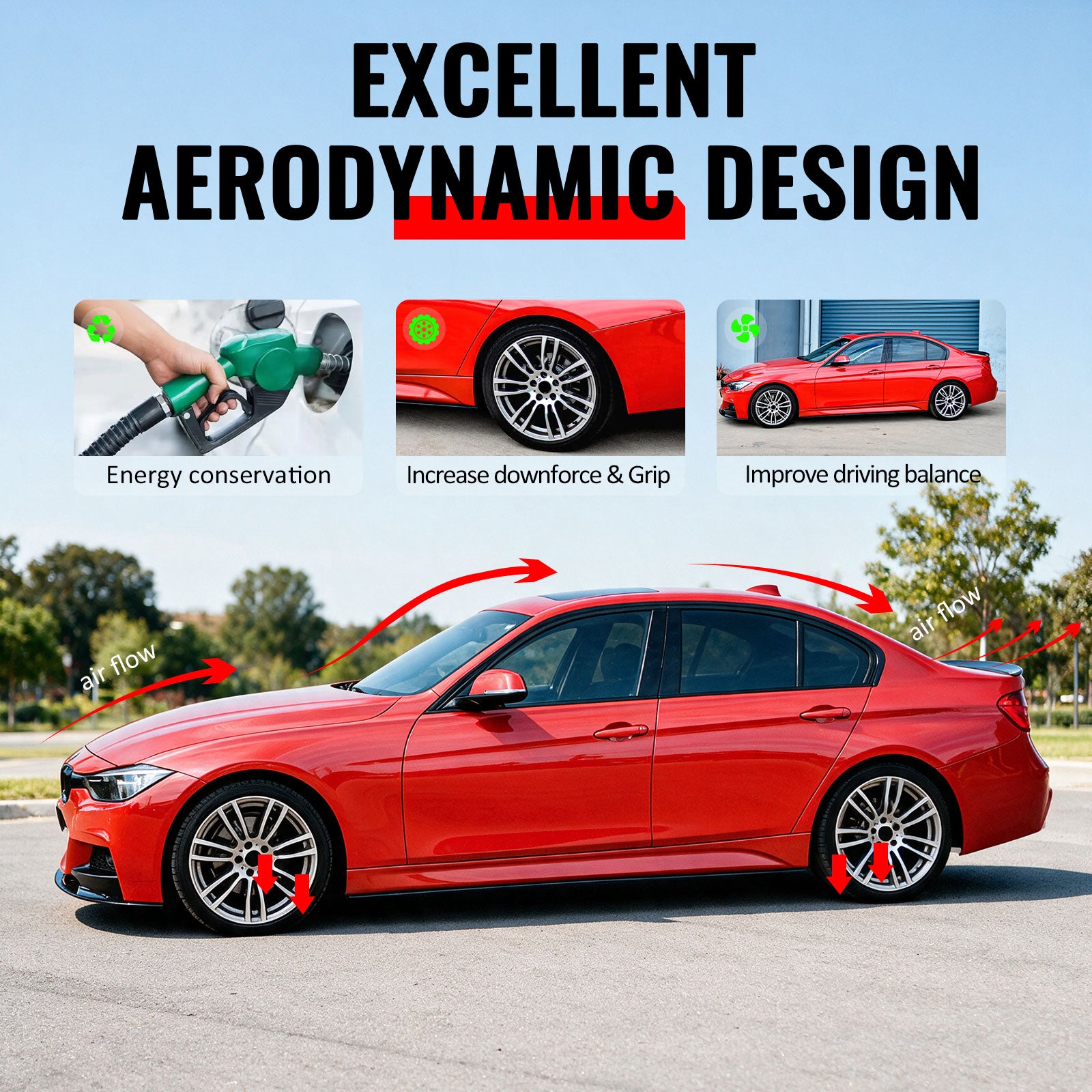 Fits 12-18 BMW 3 Series F30 F31 M Sport MP Style Side Skirts Gloss Black Pair