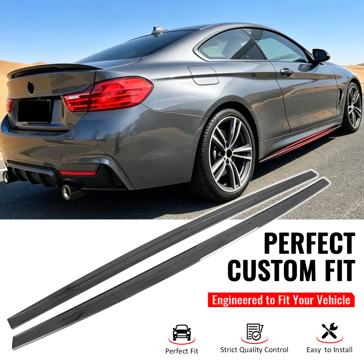Fit 2014-2020 BMW 4-Series F32 F33 F36 Side Skirts Carbon Fiber Print ABS