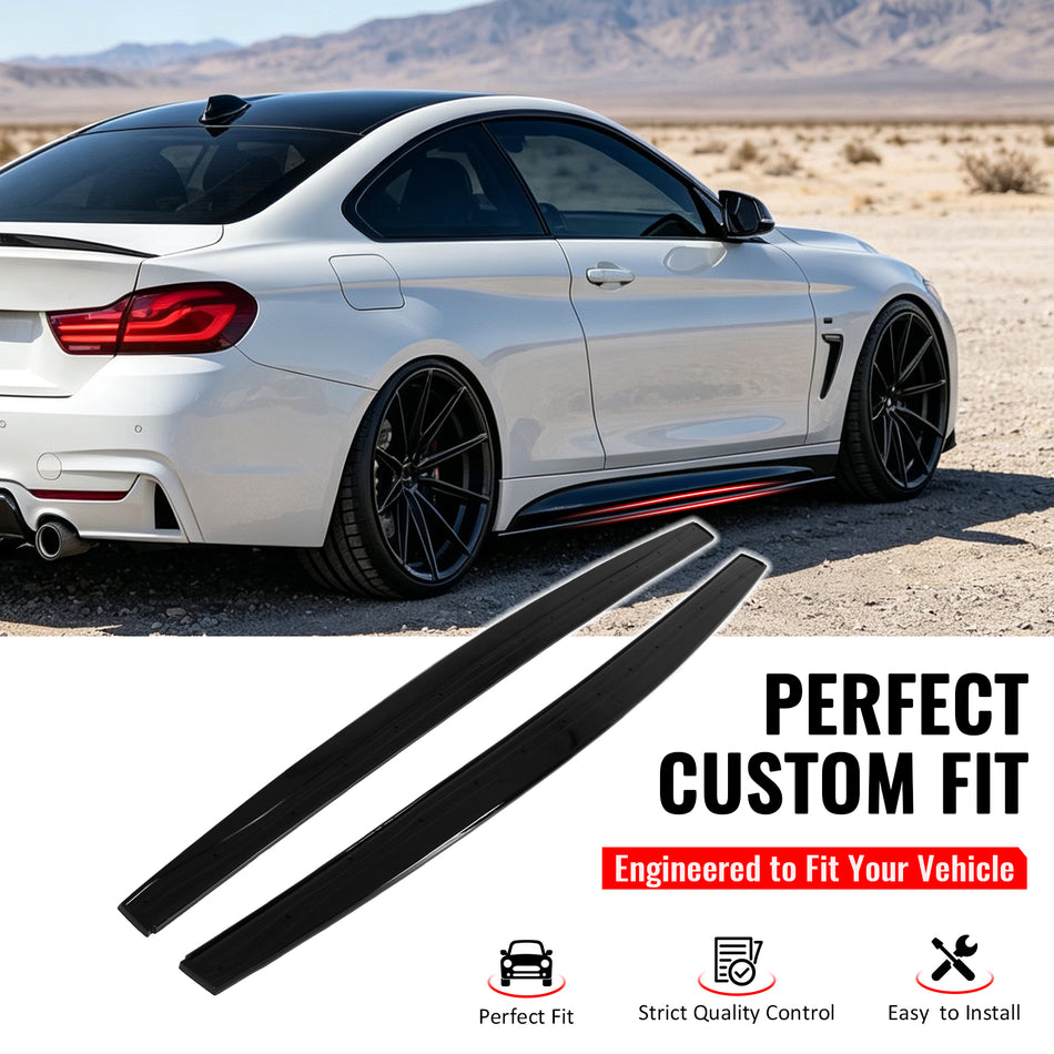Fit 2014-2020 BMW 4-Series F32 F33 F36 M Sport Side Skirts Gloss Black ABS