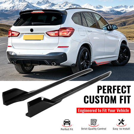 Fit 2016-2022 BMW F48 X1 M Sport Side Skirts Extension Gloss Black ABS