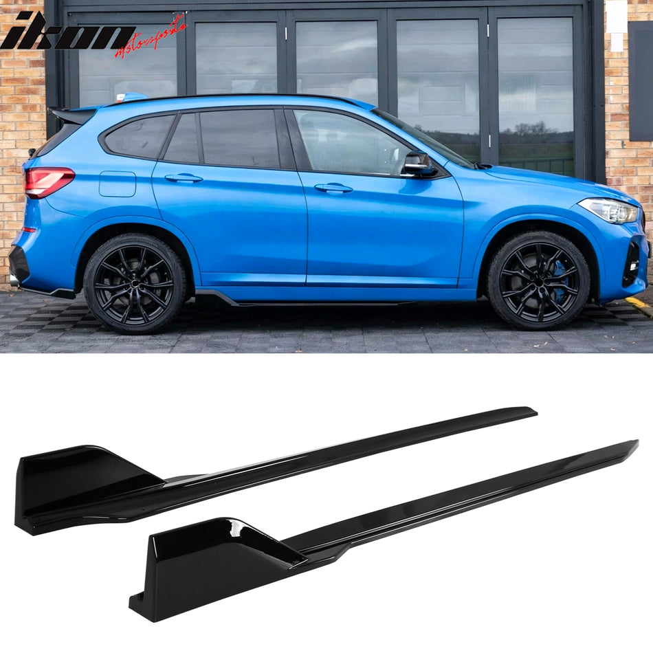 2016-2022 BMW F48 X1 M Sport Side Skirts Extension Rocker Panel Splitter Lip Added on Body Kits IKON Style Painted Gloss Black ABS Plastic