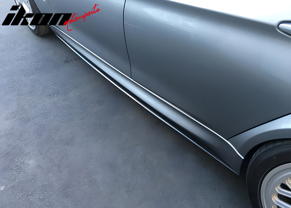 IKON MOTORSPORTS, Side Skirts Extention Compatible with 2015-2018 BMW F80 M3, MT Style Polyurethane PU Unpainted Black Rocker Panel Splitter Side Underbody Spoiler