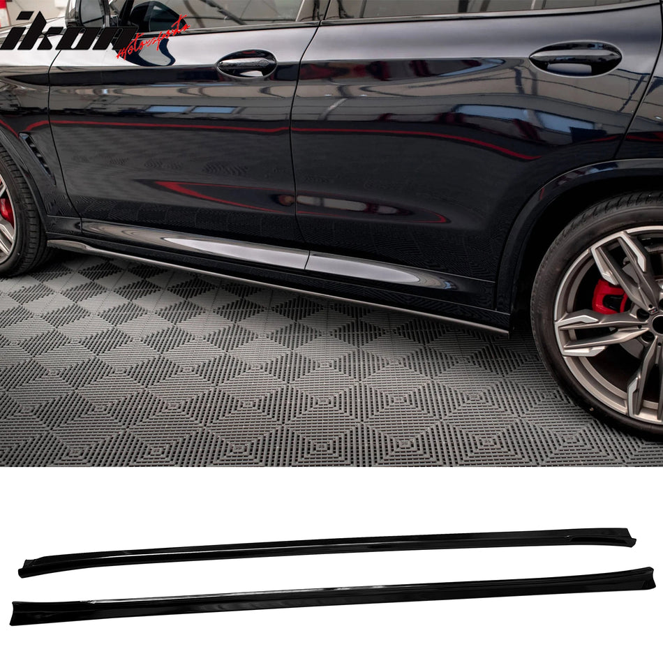 2018-2025 BMW G01 X3/G02 X4/F97 X3M/F98 X4M 2PCS Side Skirts Extension Rocker Panel Splitter Lip Added on Body Kits IKON Style ABS Gloss Black