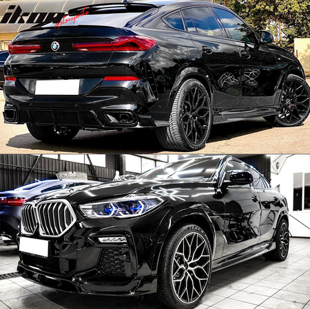 IKON MOTORSPORTS, Side Skirts Compatible With 2020-2024 BMW G06 X6 M Sport Only, IKON Style Carbon Fiber Print PP Left Right Side Rocker Panel Extension Line Bodykits, 2021 2022