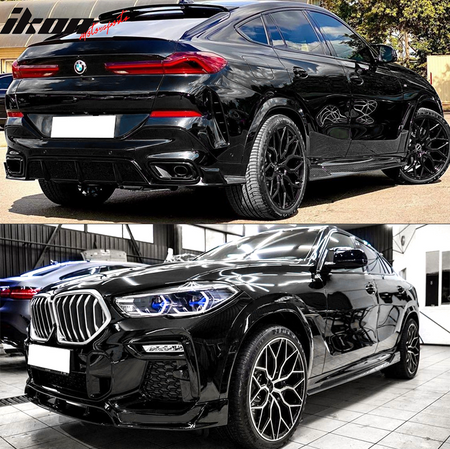 IKON MOTORSPORTS, Side Skirts Compatible With 2020-2026 BMW G06 X6 M Sport Bumper M50i/M60i LCI/Pre LCI, Carbon Fiber Print PP Left Right Side Rocker Panel Extension Line Bodykits, 2021 2022