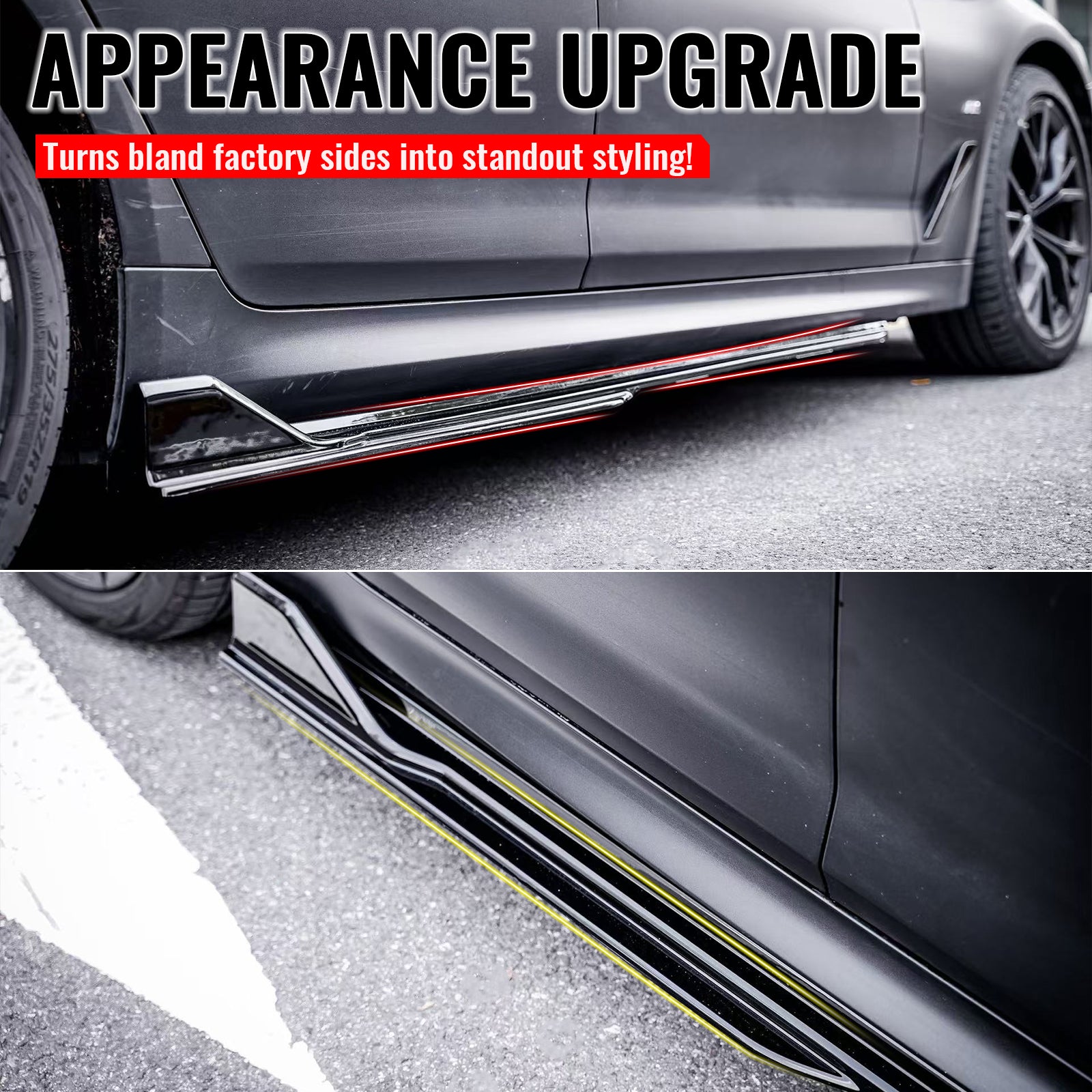 Fits 17-23 BMW 5 Series G30 F90 M5 IKON Style Side Skirts Panel Gloss Black ABS