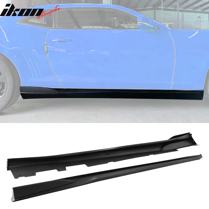 IKON MOTORSPORTS, Side Skirts Compatible With 2016-2024 Chevy Camaro, Rocker Style PP Side Skirt Moulding Rocker Panel Extension Splitters, 2017 2018 2019 2020 2021
