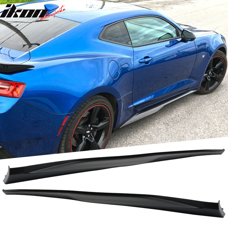 IKON MOTORSPORTS, Side Skirts Compatible With 2016-2024 Chevy Camaro , Matte Carbon Fiber ZL1 Style Side Skirt Extension Rocker Panel Pair, 2017 2018 2019