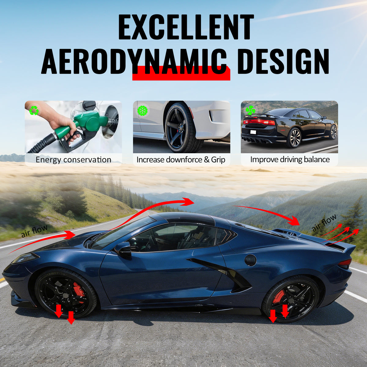For 20-26 Chevy Corvette C8 Stingray/Z51 5VM Style Side Skirts Carbon Fiber Look