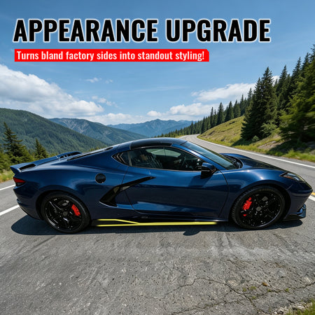 Fits 20-26 Chevy Corvette C8 Stingray/Z51 5VM Style Side Skirts Gloss Black ABS