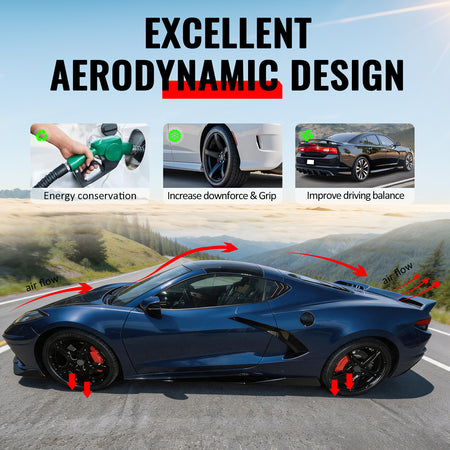 Fits 20-26 Chevy Corvette C8 Stingray/Z51 5VM Style Side Skirts Gloss Black ABS