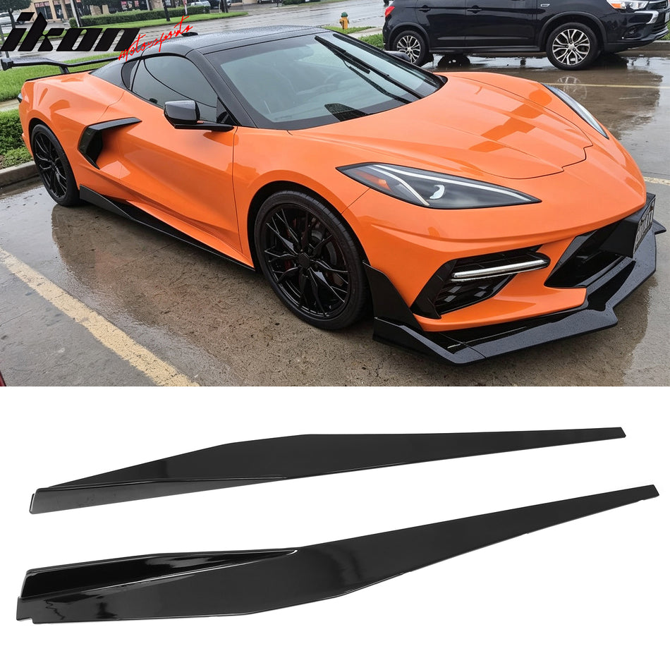 2020-2026 Chevy Corvette C8 Stingray/Z51 Side Skirts Panels 5VM Style Gloss Black ABS
