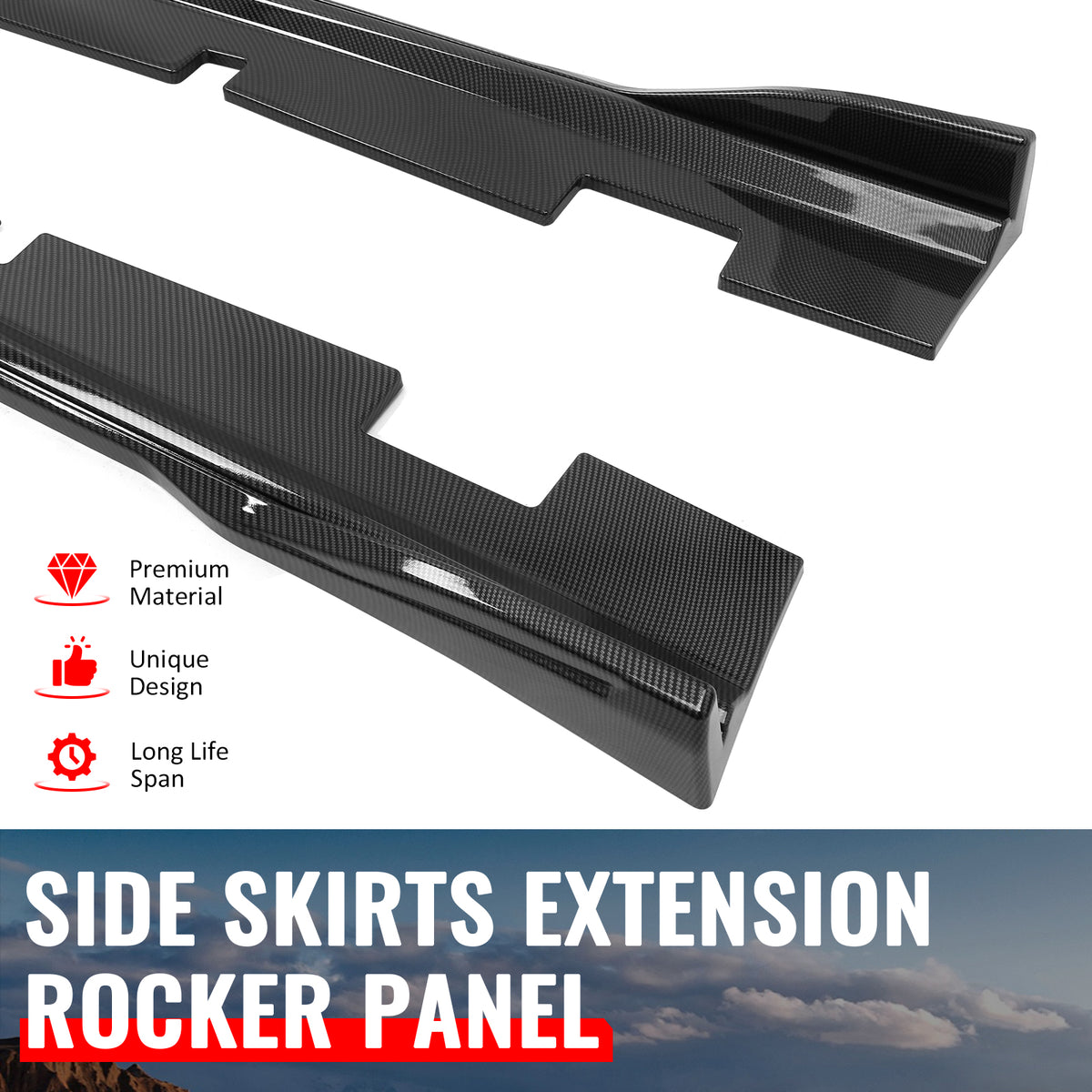 Fits 12-23 Dodge Charger SRT Side Skirts Extension Carbon Fiber Print ABS 2PCS