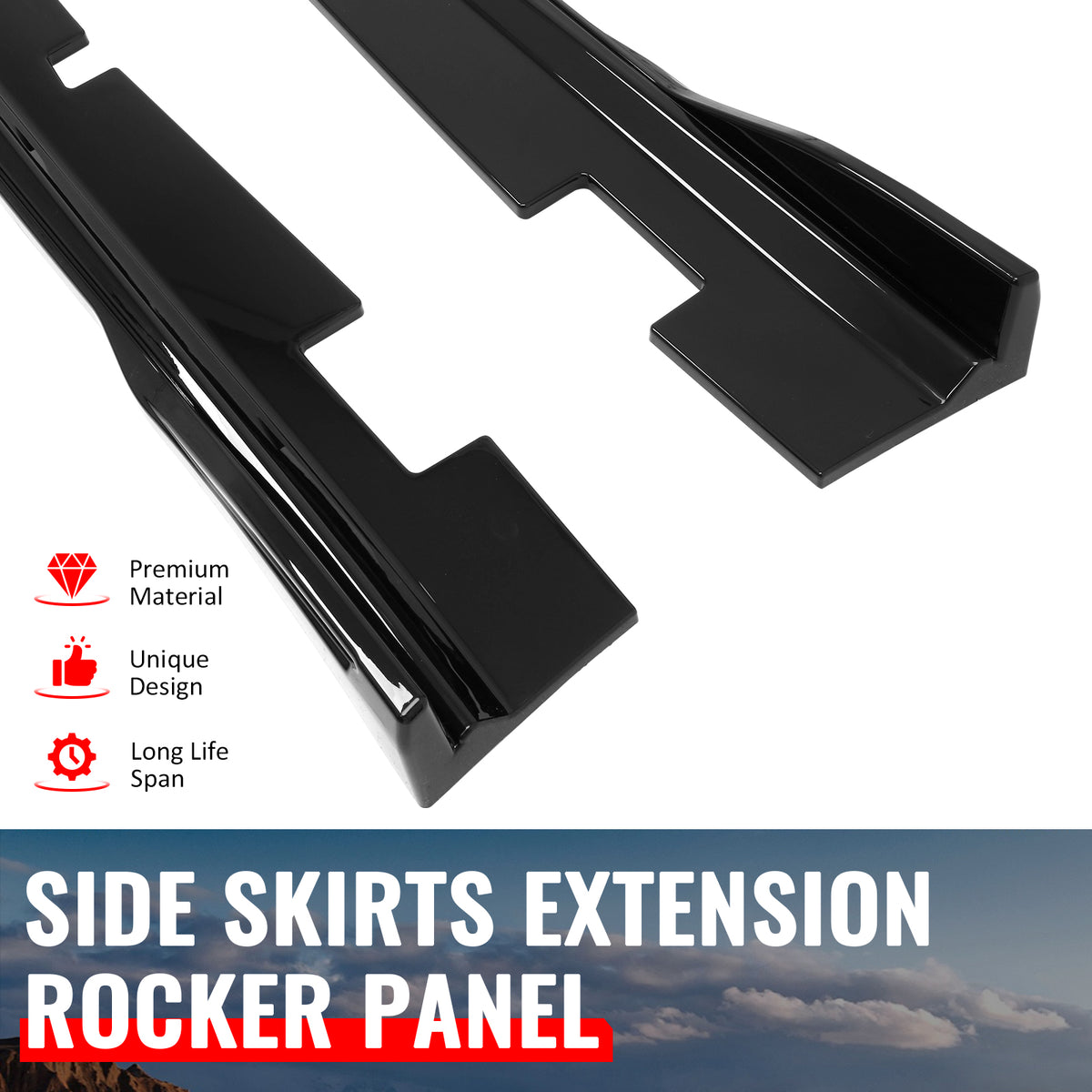 Fits 12-23 Dodge Charger SRT Side Skirts Extension Panels Gloss Black ABS 2PCS