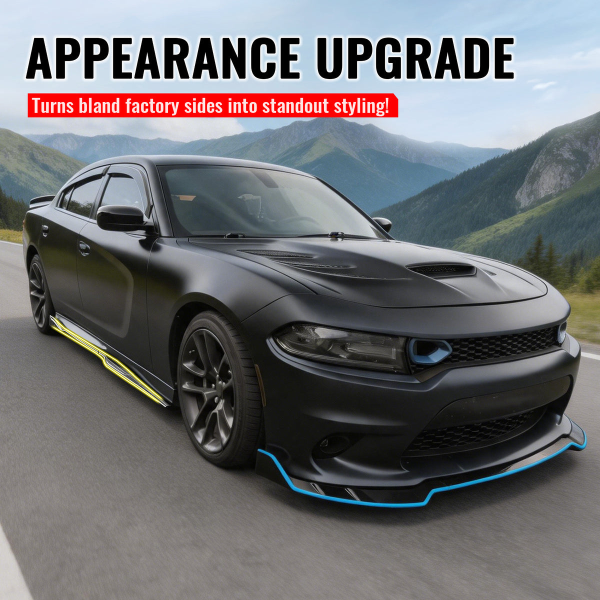 Fits 12-23 Dodge Charger SRT Side Skirts Extension Panels Gloss Black ABS 2PCS