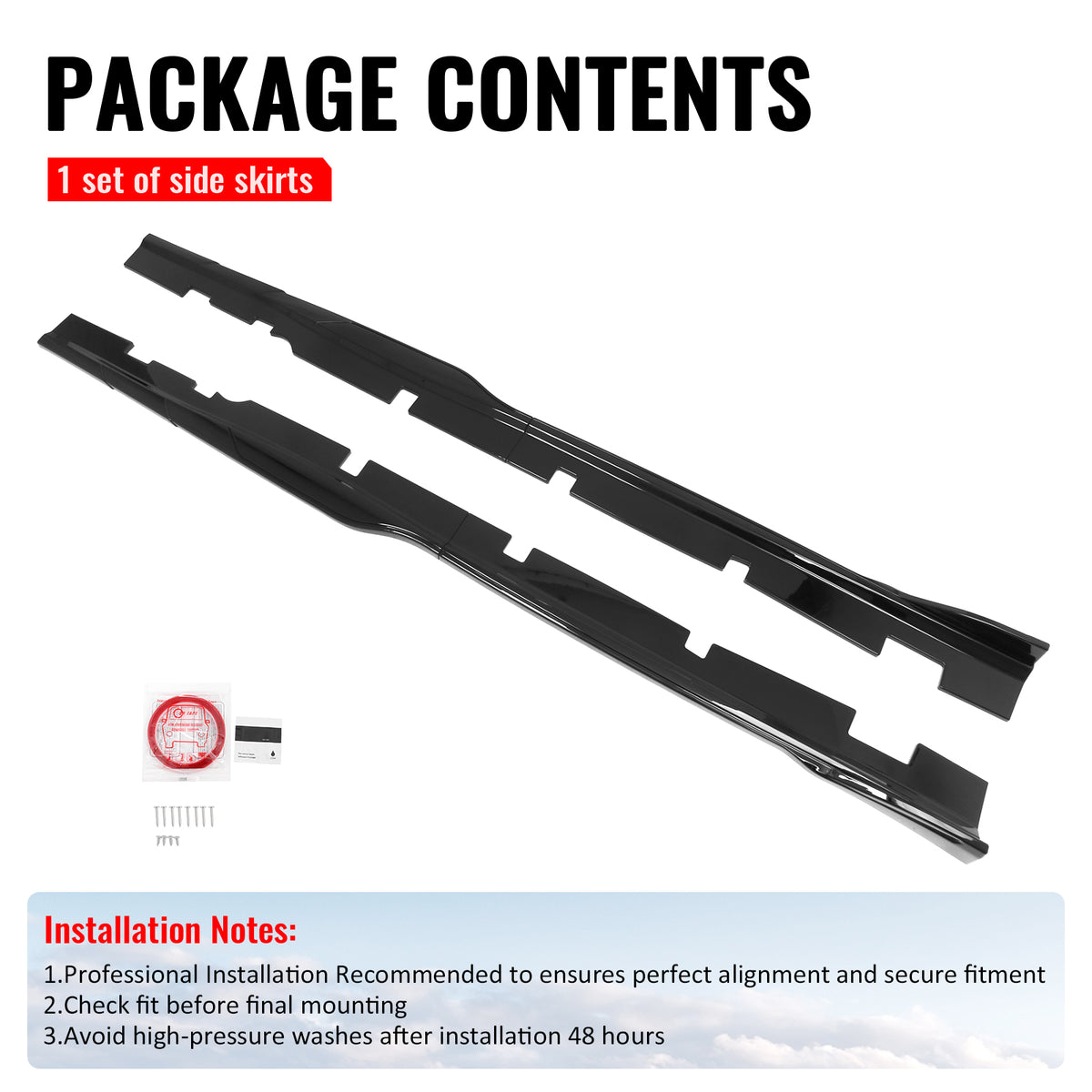 Fits 12-23 Dodge Charger SRT Side Skirts Extension Panels Gloss Black ABS 2PCS