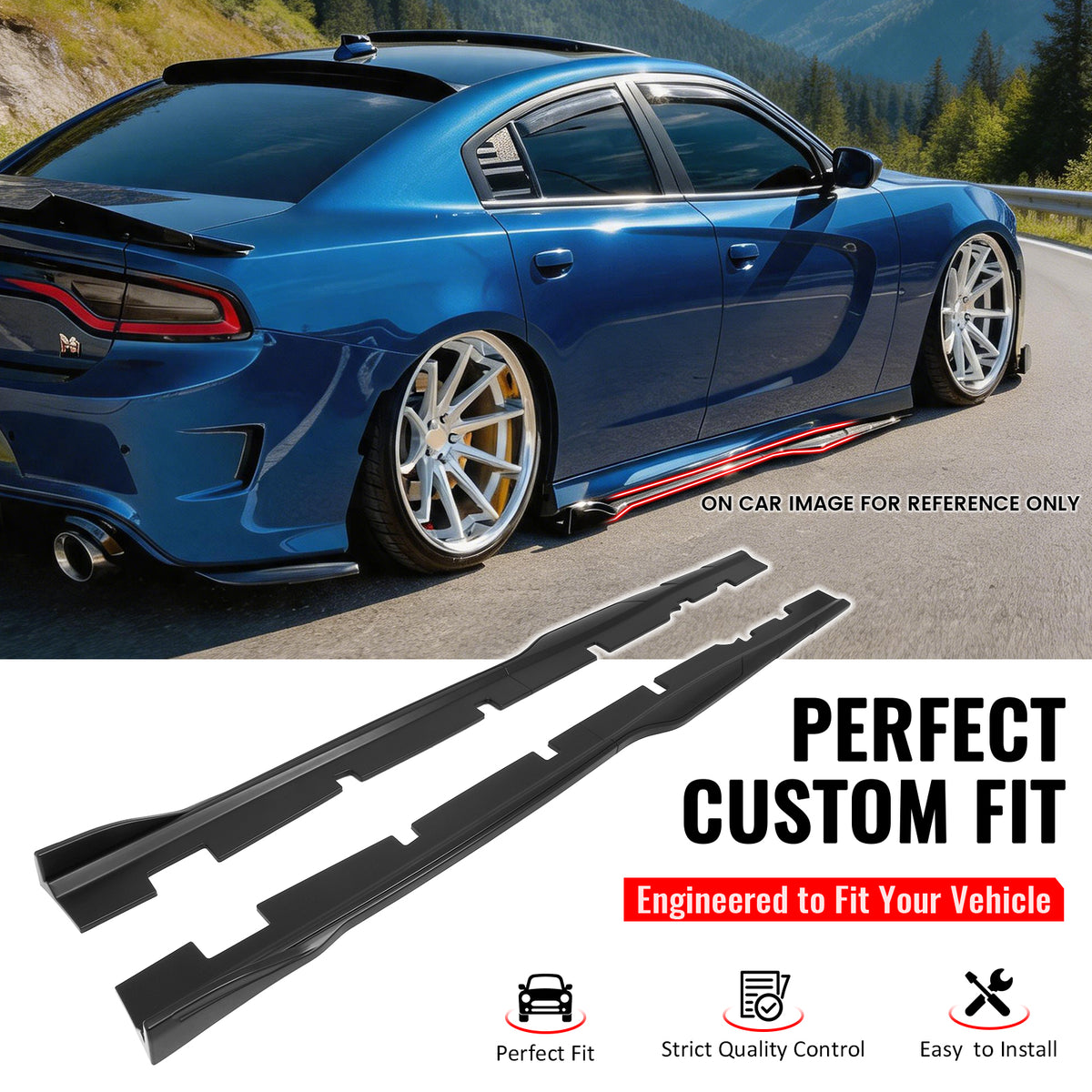Fit 2012-2023 Dodge Charger SRT Side Skirts Extension Matte Black